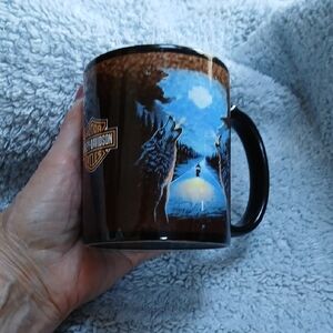 Harley-Davidson Brown Black Blue Wolf Scenic Mug